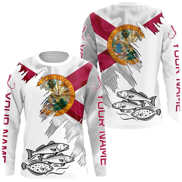 Maxcorners Personalized Inshore Slam Snook, Redfish, Trout Florida Flag Fishing Shirts Long Sleeve For Men LM2704