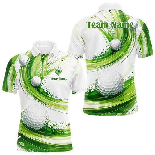 Maxcorners Custom Green Wave Mens Golf Polo Shirt With Ball Design Personalized Team Name & Name Golf Shirt LM2603