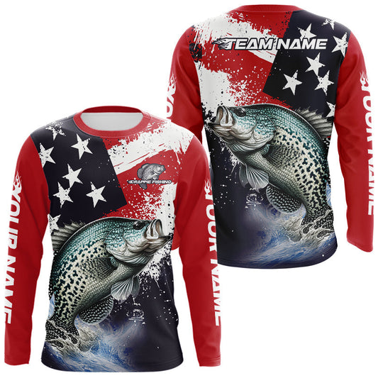 Maxcorners Personalized Crappie Fishing Jerseys, Custom American Flag Crappie Fishing Shirts Long Sleeve
 LM0503