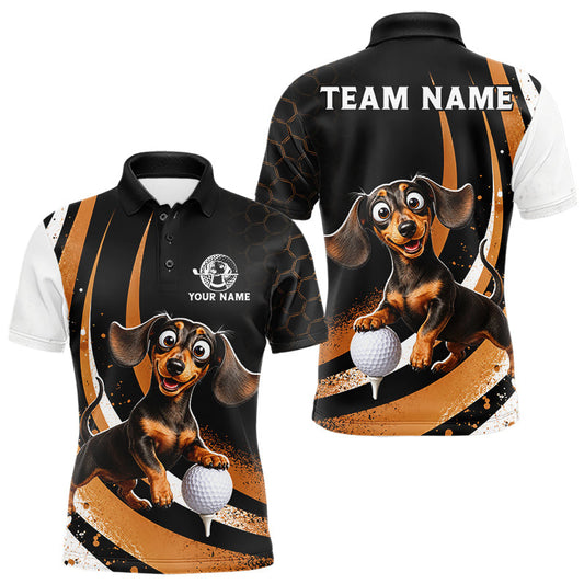 Maxcorners Personalized Dachshund Golf Polo Shirt for Men, Funny Custom Name Dog Golf Shirt