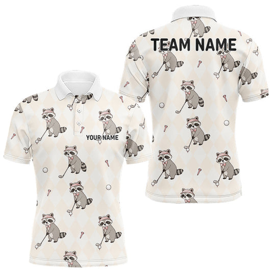 Maxcorners Personalized Funny Argyle Raccoon Pattern Polo Shirt - Custom Golf Team Gift LM0106