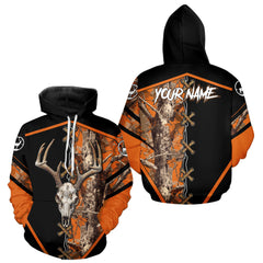 Maxcorners Personalized Orange Camo Black Skull Deer Hunting 3D Shirts, Perfect Gift for Hunters LM0611