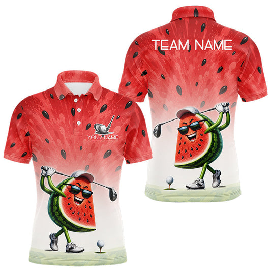 Maxcorners Custom Name Team Name Watermelon Mens Golf Polo Shirt - Funny Cartoon Golf Clothing