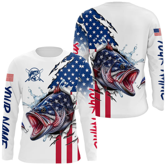 Maxcorners Bass Fishing Shirts Long Sleeve With American Flag – USA Patriotic Angler Performance Shirt LM0706