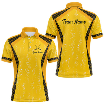 Maxcorners Custom Mens Beer Bubbles Golf Polo Shirt, Personalized Yellow Beer Themed Golf Jersey With Name, Gift For Golfer LM0404