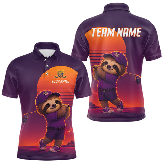 Maxcorners Personalized Sloth Golf Shirt - Retro Sunset Golf Polo Shirt For Men