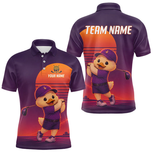 Maxcorners Personalized Duck Golf Shirt - Retro Sunset Golf Polo Shirt For Men