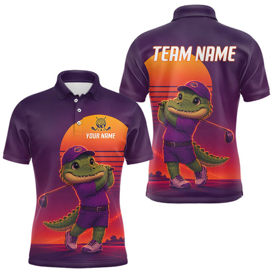 Maxcorners Personalized Alligator Golf Shirt - Retro Sunset Golf Polo Shirt For Men
