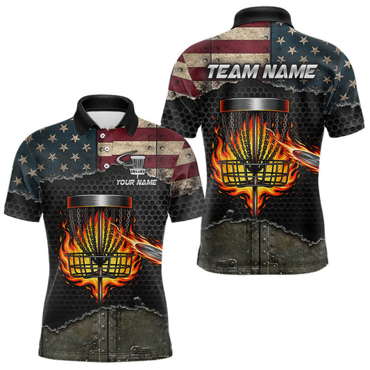 Maxcorners Custom Name USA Flag Disc Golf Tournament Shirt – Fire Basket Sports Apparel Golf For Men