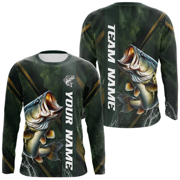 Maxcorners Personalized Bass Fishing Jersey Green Angler Shirt Custom Name, Fishing Gift For Men LM1005