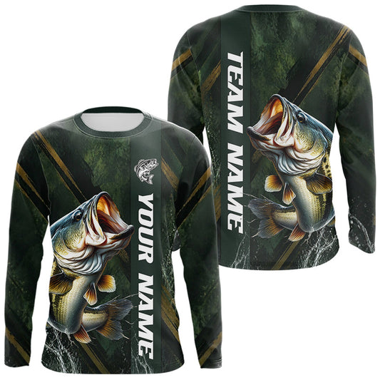 Maxcorners Personalized Bass Fishing Jersey Green Angler Shirt Custom Name, Fishing Gift For Men LM1005