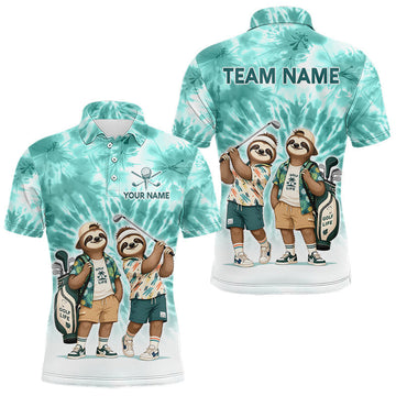 Maxcorners Funny Sloth Golf Polo Shirt For Men â€“ Blue Tie Dye Custom Name Golf Shirt, Golf Gift LM1005