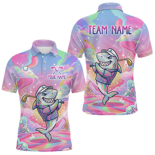 Maxcorners Funny Pastel Shark Mens Golf Polo Shirt Custom Ocean Golf Shirt, Polo Gift For Golf Lovers LM1005