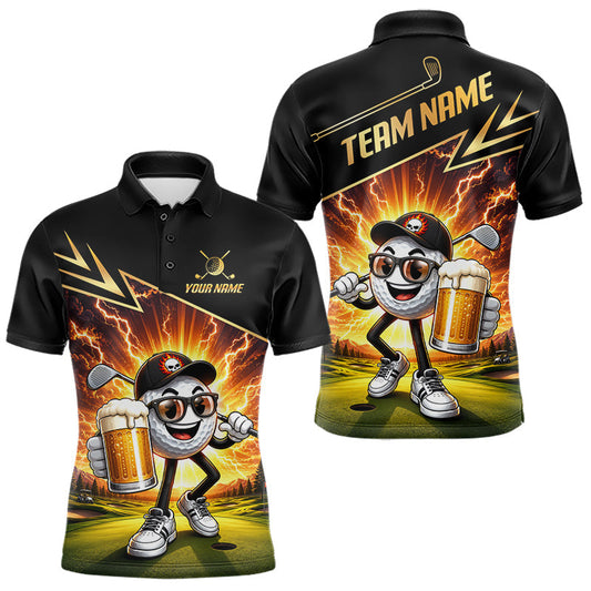 Maxcorners Funny Golf Ball Mens Golf Polo Shirts Custom Golf And Beer Golf Apparel For Golfer LM1005