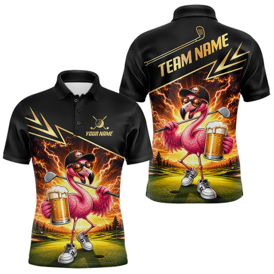Maxcorners Funny Flamingo Mens Golf Polo Shirts Custom Golf And Beer Golf Apparel For Golfer LM1005