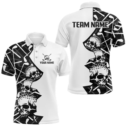 Maxcorners Custom Skull Mens Golf Polo Shirt Personalized Name, Golf Team Polo Jersey| Black