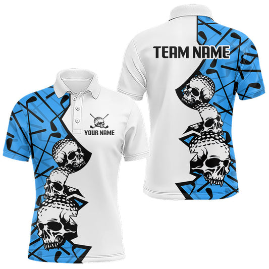 Maxcorners Custom Skull Mens Golf Polo Shirt Personalized Name, Golf Team Polo Jersey| Blue