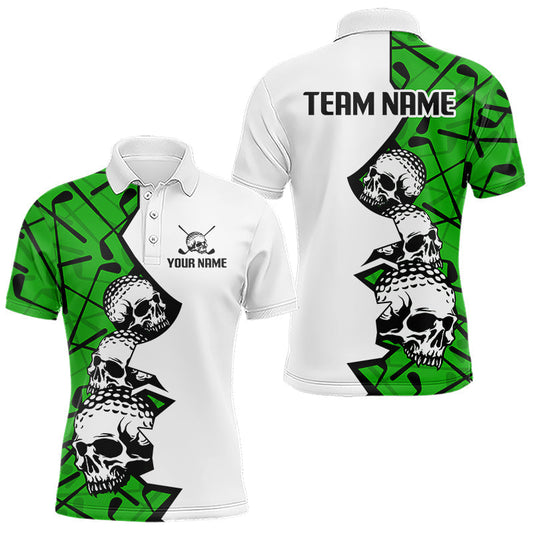 Maxcorners Custom Skull Mens Golf Polo Shirt Personalized Name, Golf Team Polo Jersey| Green