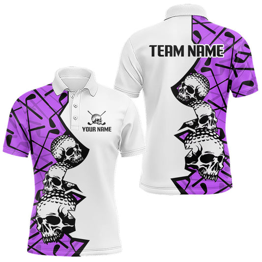 Maxcorners Custom Skull Mens Golf Polo Shirt Personalized Name, Golf Team Polo Jersey| Purple