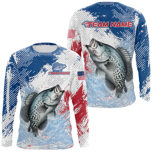 Maxcorners Custom Patriotic American Flag Crappie Fishing Shirts Long Sleeve, Fishing Tournament Jerseys LM1903