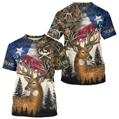 Maxcorners Best Custom Deer Hunting Shirt 3D Camo with Texas Flag & Big Buck Personalized Hunting Gift LM2608