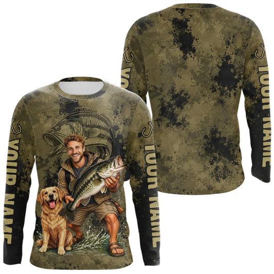 Maxcorners Custom Father's Day Bass Fishing Shirts With Face, Personalized Custom Photo Funny Fishing Shirt|Dark LM1705