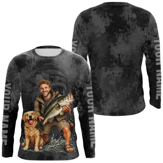 Maxcorners Custom Father's Day Bass Fishing Shirts With Face, Personalized Custom Photo Funny Fishing Shirt|Gray LM1705