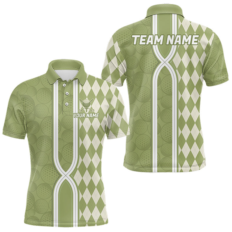 Maxcorners Custom Men Golf Polo Shirt, Argyle Green Golf Shirt, Personalized Name Team Golf Polo