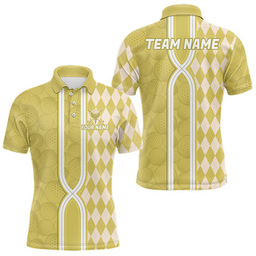 Maxcorners Custom Men Golf Polo Shirt, Argyle Yellow Golf Shirt, Personalized Name Team Golf Polo