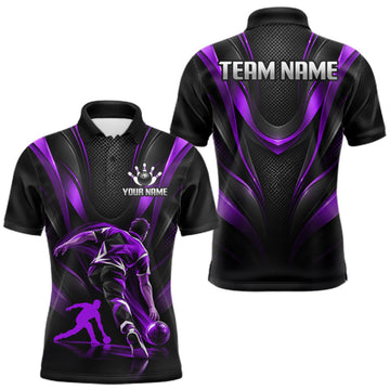 Maxcorners Purple Black Bowling Player Polo Shirt For Men Custom Abstract Sports Team Tournament Jersey LM1910
