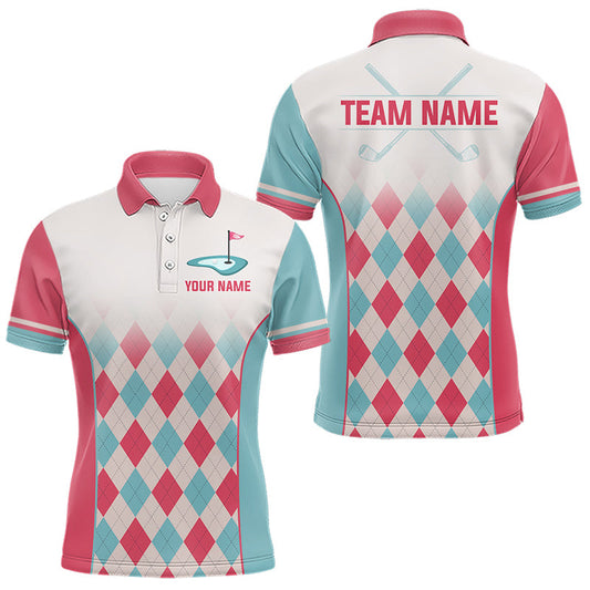 Maxcorners Argyle Pattern Golf Polo Shirts For Mens Custom Name, Golf Pattern Red Blue Shirt Gifts LM1705