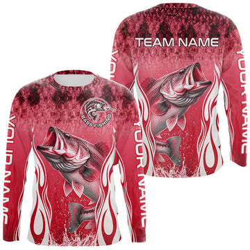Maxcorners Personalized Team Bass Fishing Shirt - Long Sleeve Tournament Fishing Apparel|Red LM2306