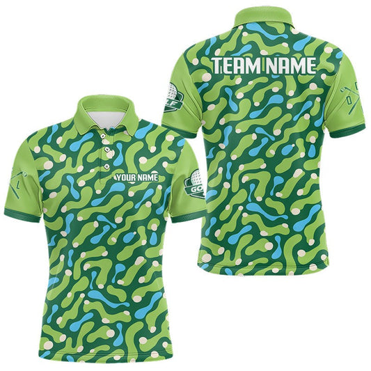 Maxcorners Custom Green Camo Pattern Mens Golf Polo Shirt Personalized Team Golf Uniform LM2306