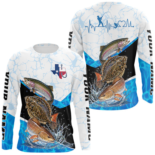 Maxcorners Texas Saltwater Fishing Shirt Trout Flounder Redfish Long Sleeve Performance Apparel LM2306