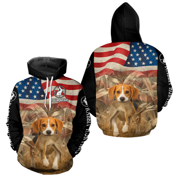 Maxcorners Personalized Rabbit Hunting Shirt 3D All Over Print with Beagle Dog and US Flag Hunting Gift LM1809