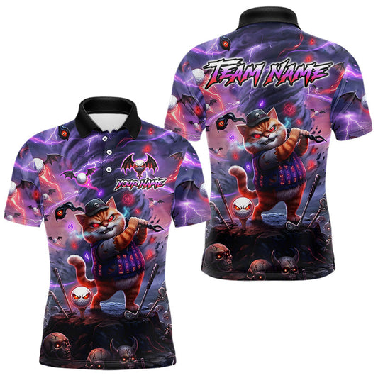 Maxcorners Personalized Mens Golf Polo Shirts Angry Cat Golfer Gothic Lightning Theme Team Name Shirt LM1904