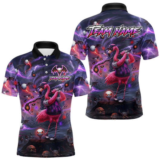 Maxcorners Personalized Mens Golf Polo Shirts Angry Flamingo Golfer Gothic Lightning Theme Team Name Shirt LM1904
