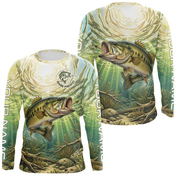 Maxcorners Largemouth Bass Fishing Jerseys For Men, Personalized Bass Long Sleeve Fishing Shirts LM1904