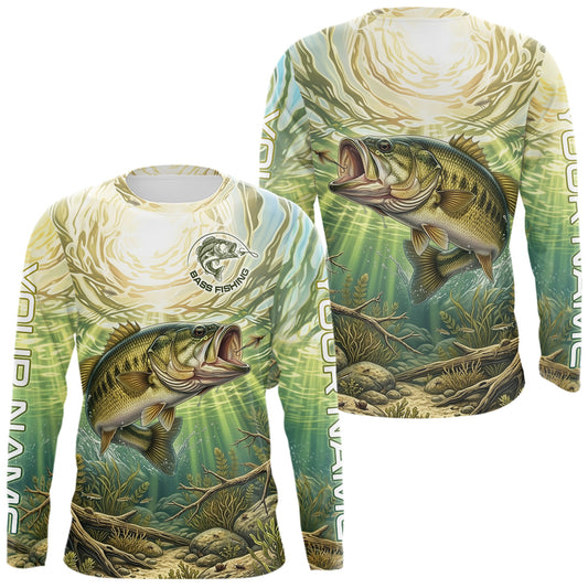 Maxcorners Largemouth Bass Fishing Jerseys For Men, Personalized Bass Long Sleeve Fishing Shirts LM1904