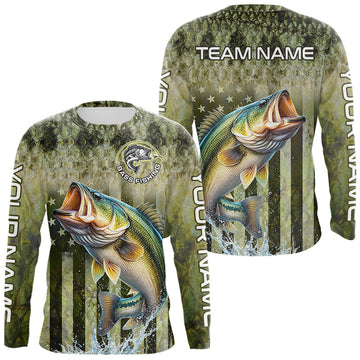 Maxcorners Custom Bass Fishing Shirt 3D Personalized Team Name Long Sleeve UV Protection Fishing Jersey LM2306