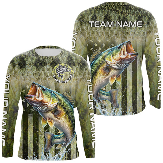 Maxcorners Custom Bass Fishing Shirt 3D Personalized Team Name Long Sleeve UV Protection Fishing Jersey LM2306