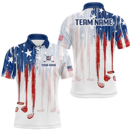 Maxcorners Personalized American Flag Golf Mens White Golf Polo Shirts Custom Name Golf Gifts For Men LM2306