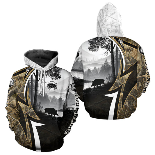 Maxcorners Personalized Wild Hog Hunting Camo Full Printing Shirts, Boar Hunting Shirt