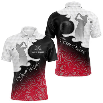 Maxcorners Custom Mens Golf Polo Shirt Red Black Gradient, Personalized Name Golf Shirt, Gift For Golfer LM2704