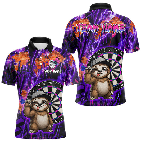 Maxcorners Funny Sloth Dartboard Jersey For Men Dart Team Shirts Dart League Polo & 1/4 Zip