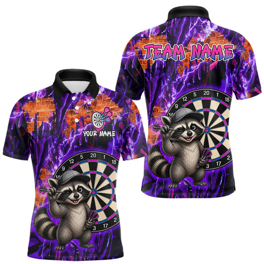 Maxcorners Funny Raccoon Dartboard Jersey For Men Dart Team Shirts Dart League Polo & 1/4 Zip