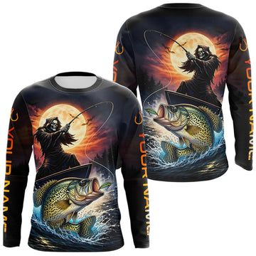 Maxcorners Personalized Fish Reaper Fishing Shirts Jerseys, Fish Reaper Sunset Crappie Fishing Shirts Long Sleeve LM2704