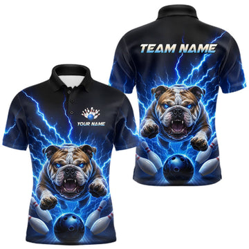 Maxcorners Men Bulldog Bowling Shirt Lightning Bowling Shirt Custom Name Team Shirt For Bowlers LM0409