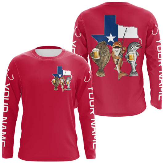 Maxcorners Texas Slam Funny Fishing Redfish, Trout, Flounder Fishing Shirts Long Sleeve For Men | Red LM2704