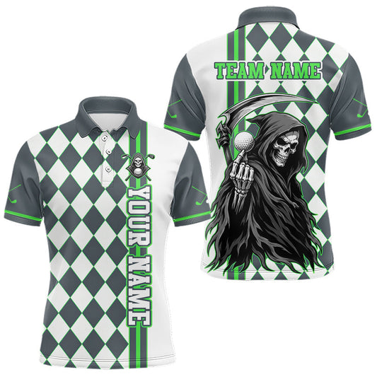 Maxcorners Personalized Skeleton Golf Polo Shirt For Mens - Funny Grim Reaper Golf Team Polo|Green